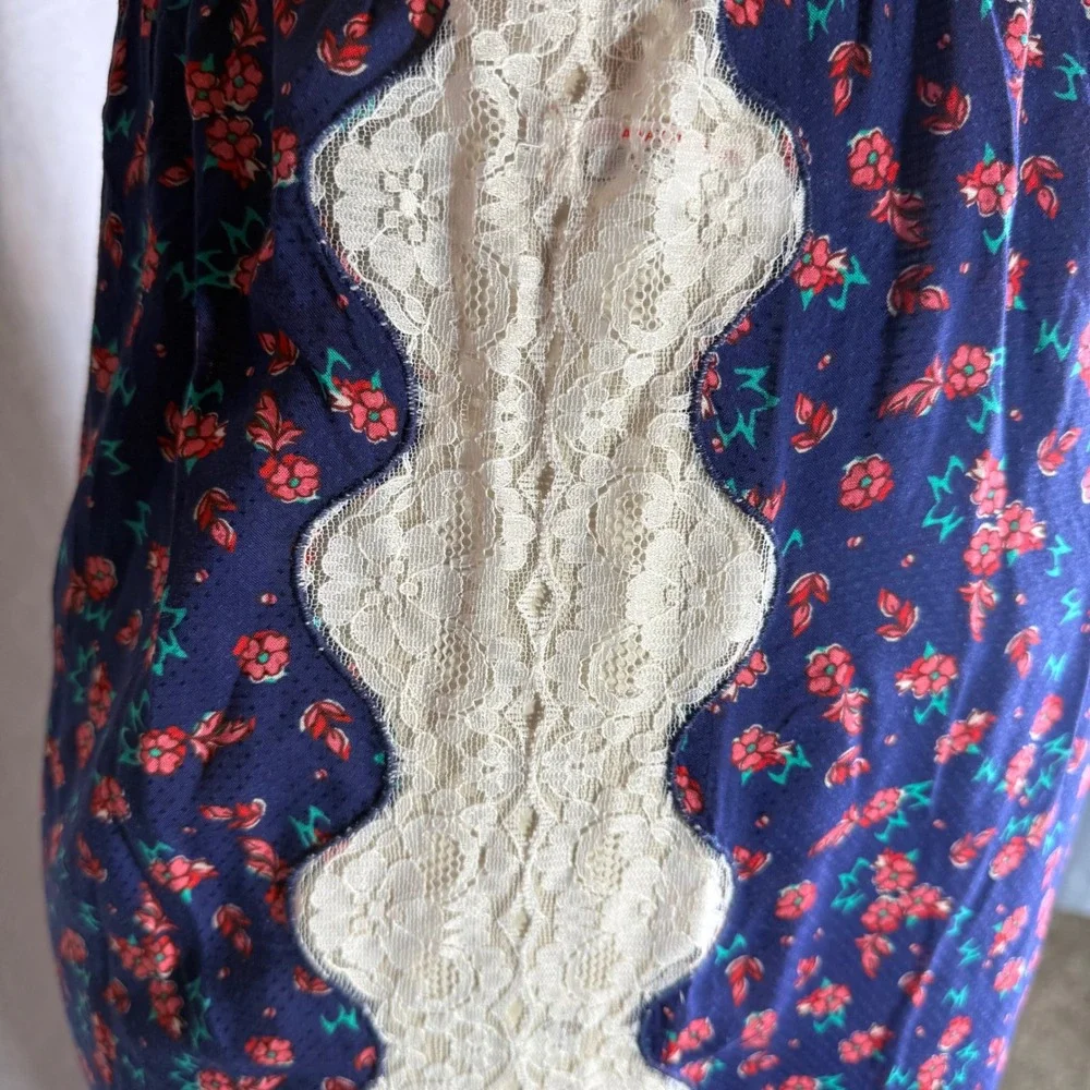 by Anthropologie Floral Lace Trim Pajama Pants Wide Leg Blue Pink Green XL NWT